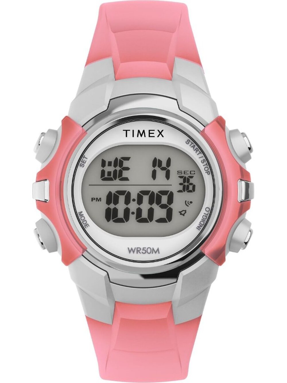 Unisex Pink/Silver-Tone/Digital Dial 33mm Silicone Strap Quartz Wrist Watches